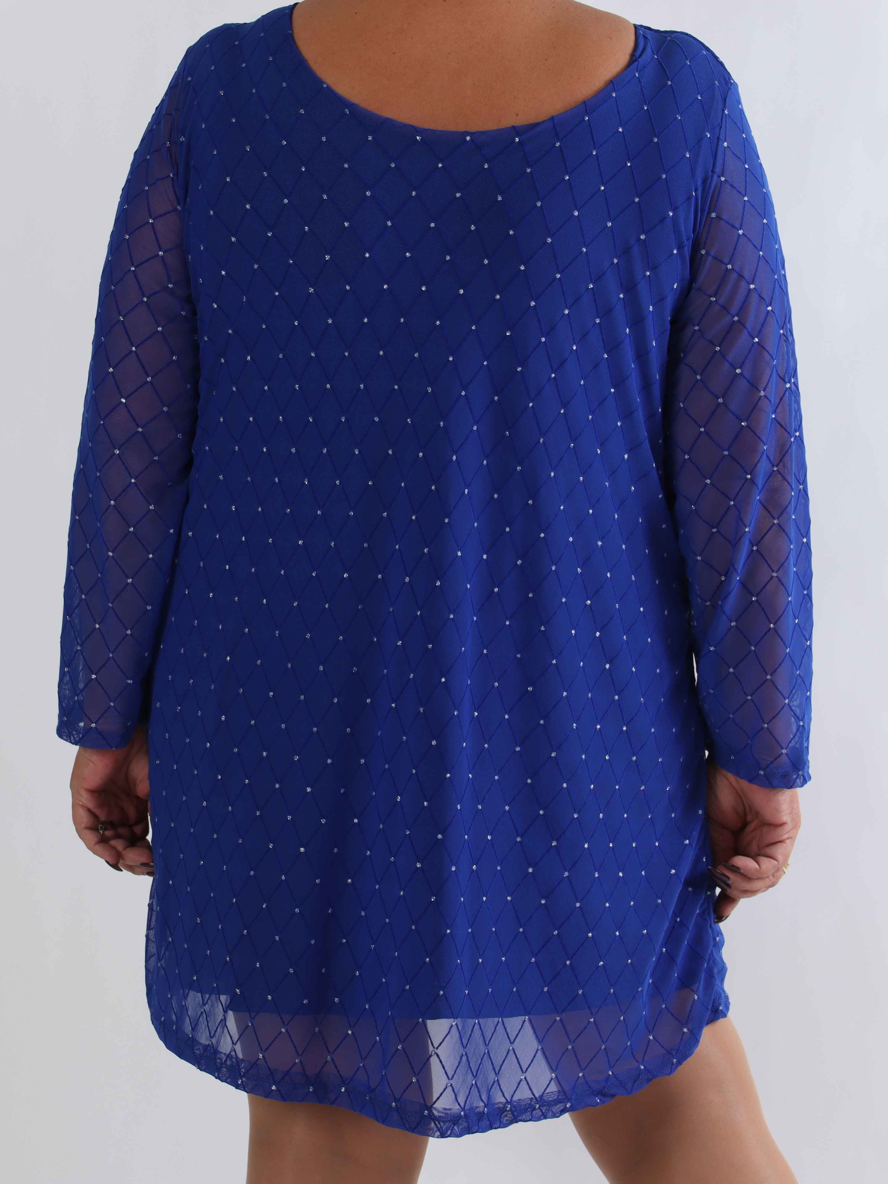 Ritte - Langærmet plus size mesh kjole med glimmer detaljer